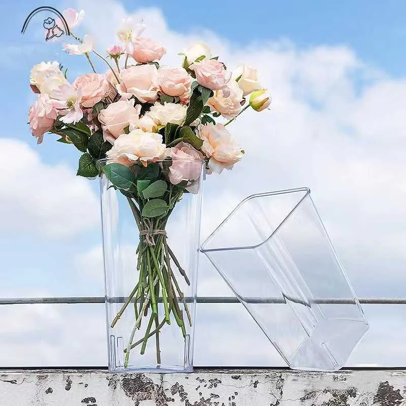 Florist Flower arrangement Material Transparent acrylic flower bucket Square flower decoration vase Drop resistant
