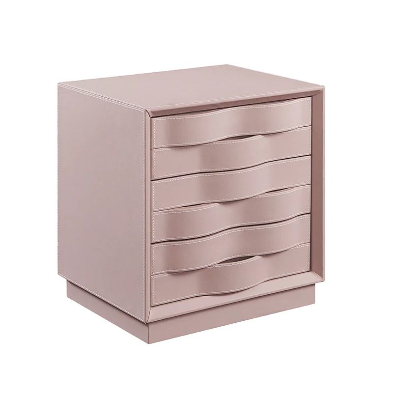 Bedroom Hotel Leather Nightstand 3 Mute Drawers Bed Side Table For Home Soild Wood Night Stand Table