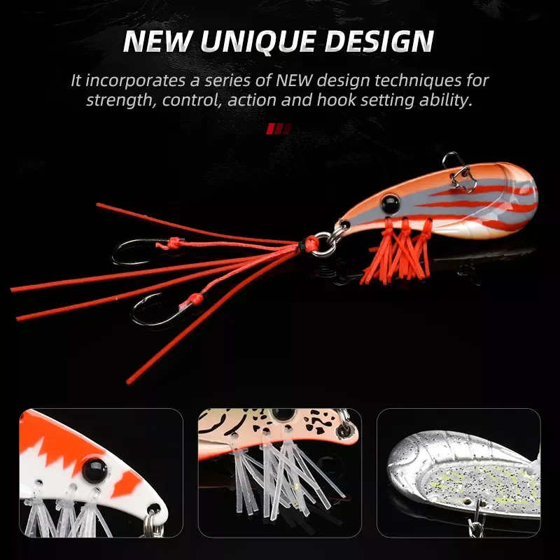 Crazy Shrimp 7g 14g Metal VIB Sinking Blade Spoon Fishing Lure Bass Artificial Bait With Jig Assist Hook Rubber Skirt