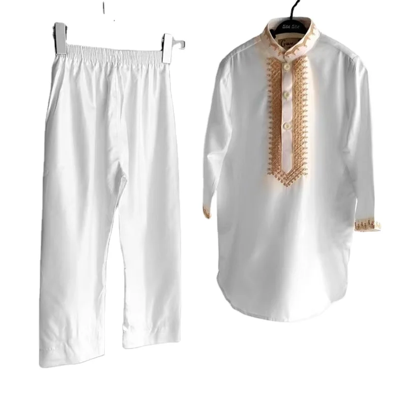 White Dubai Saudi Boy Muslim Luxury Robe for Kids