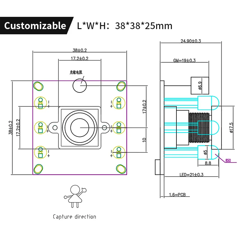 High Class Customized 2MP IMX290 with 850 LED 1080P 120fps WDR Starlight Night Vision Vehicle Recorder MIPI Camera Module