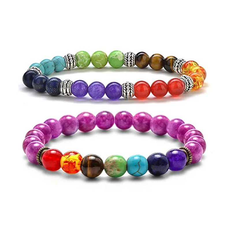 Men Handmade Yoga Chakra Bracelet 8mm 7 Chakra Bead Natural Volcanic Stone Bracelet