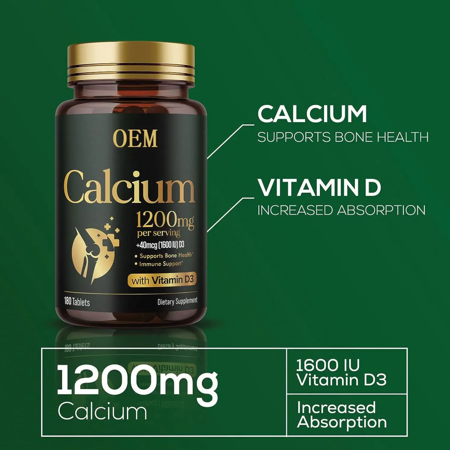 High Calcium Carbonate Vitamin D3 Tablet Health Supplement for Adults to Support Immunity and Bone Health