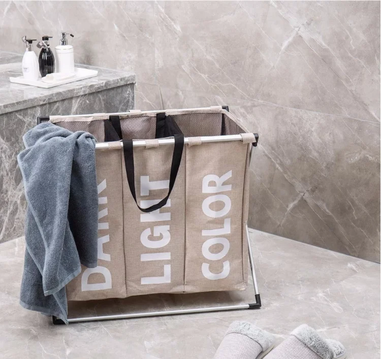 Hosroome 3 Sections Laundry Hamper folding Laundry Baskets with wheel Dirty Clothes Bag for Bathroom Bedroom Home College Use