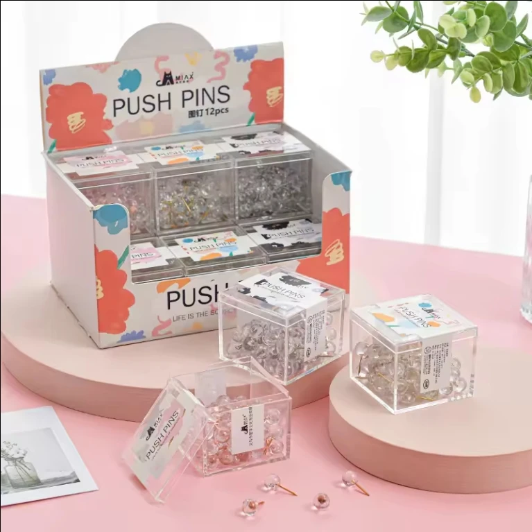 High Quality Push Pins Binder Clip Student Stationery Set Metal Customized Box Logo Packing School Office Round Head Nails