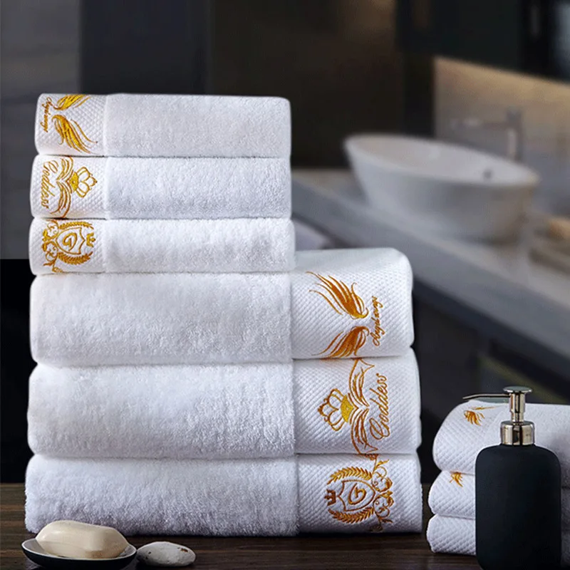 Custom size five-star embroidery spiral Hotel Premium cotton custom towel hotel towel