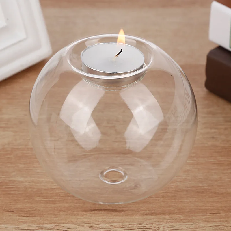 Spherical candlestick crystal transparent spherical rotating glass candlestick ornaments aromatherapy candle cup