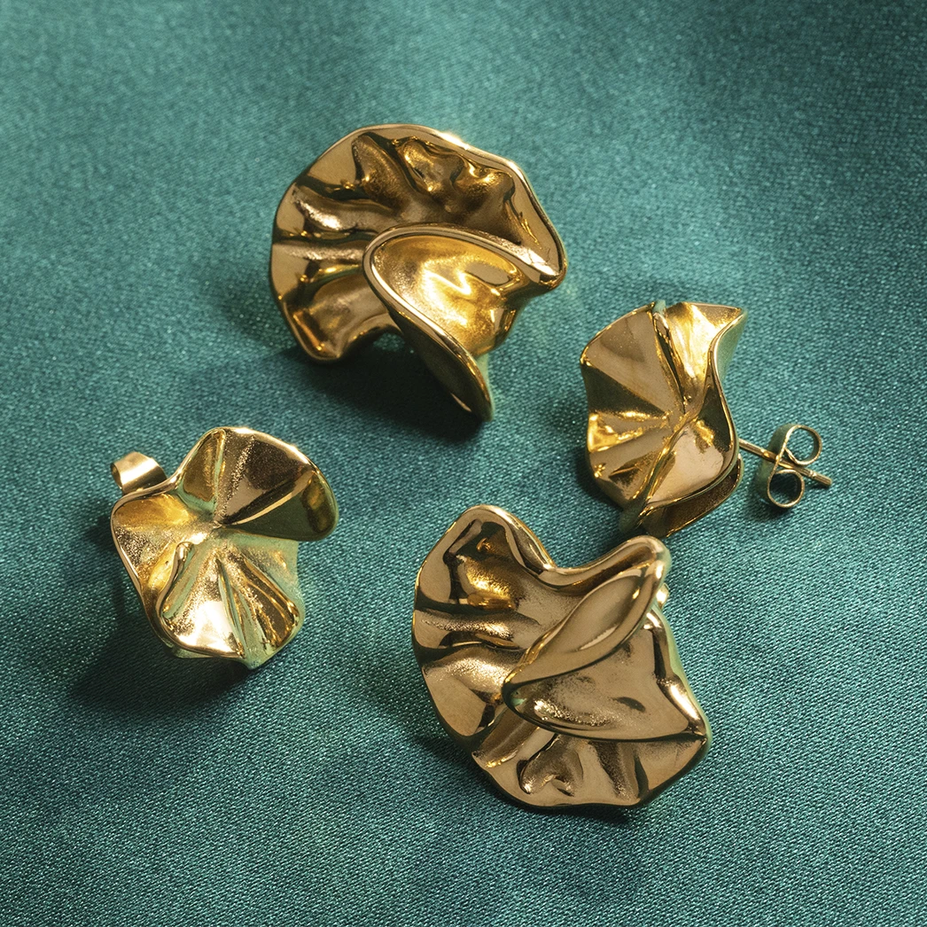 High Polish Wrinkled Design Women Accessories Jewelry Stainless Steel Studs Earrings For Women