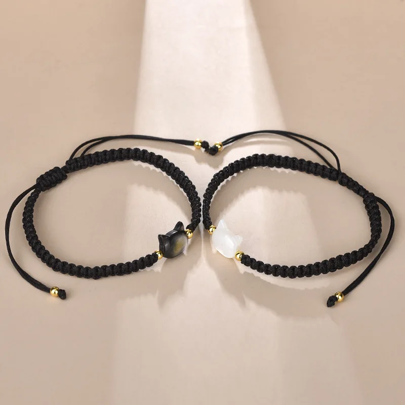 2023 Custom Wholesale Female Cute Shell Cat Bracelets Fashion Jewelry Hand Woven Adjustable Small Beaded Bracelets for Women