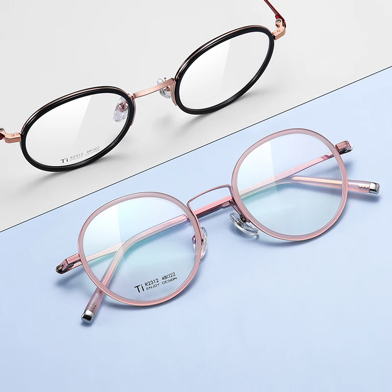 Unisex round pure titanium glasses fashion eyeglasses frames for young girls vintage style titanium glasses