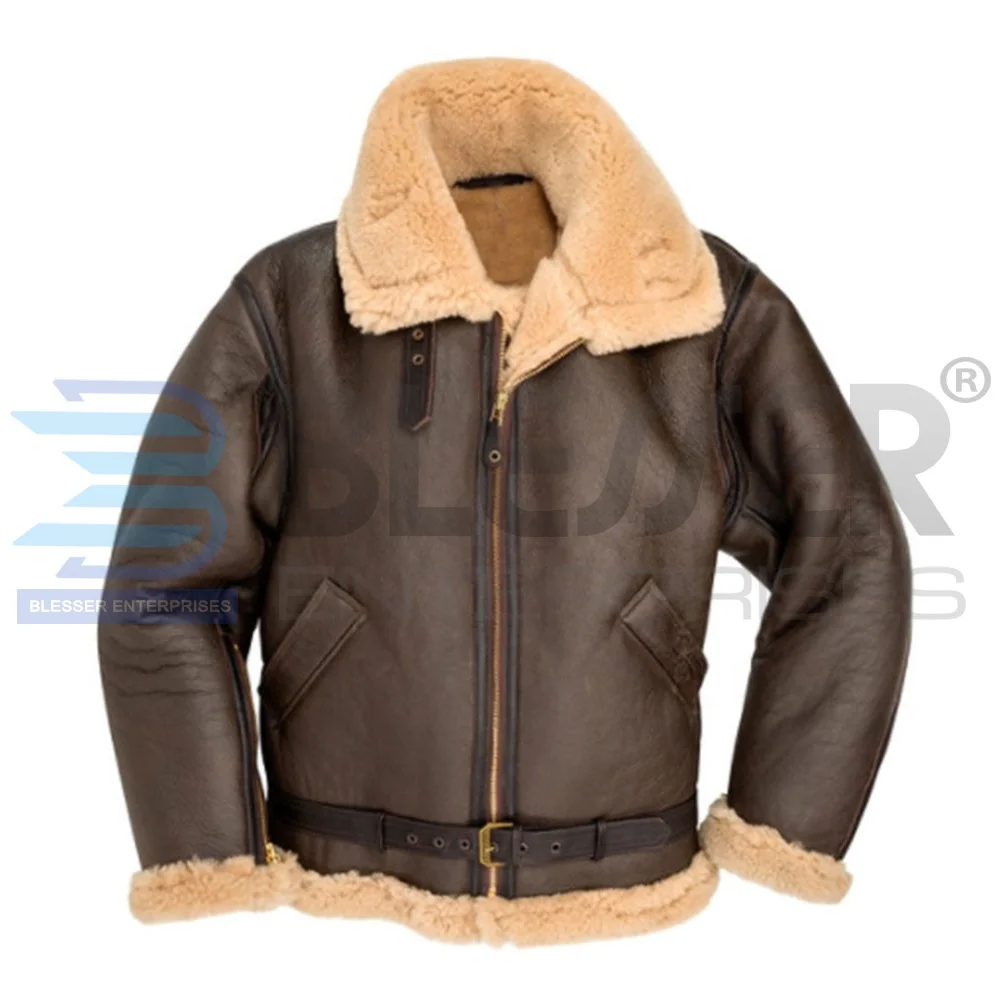 British Royal Air Force Sheepskin Flying Jacket Mens Flight B3 Bomber Shearling Real Aviator Jacket RAF Military Wing Warm fill
