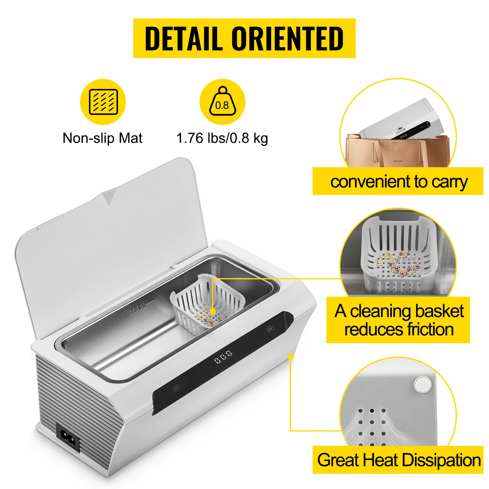 Ультразвуковой очиститель ювелирных изделий, 45 кГц, 500 мл, профессиональный Ультразвуковой очиститель с 4 цифровыми таймерами и емкостью SUS 304, корзина для очистки