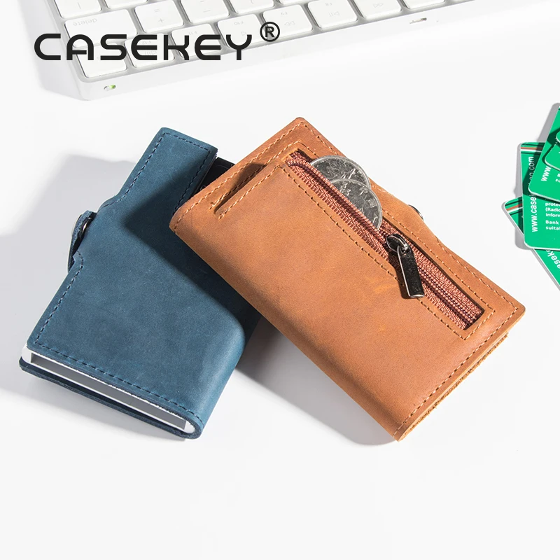 Casekey мужской металлический кошелек на молнии rfid защита держатель кредитных карт