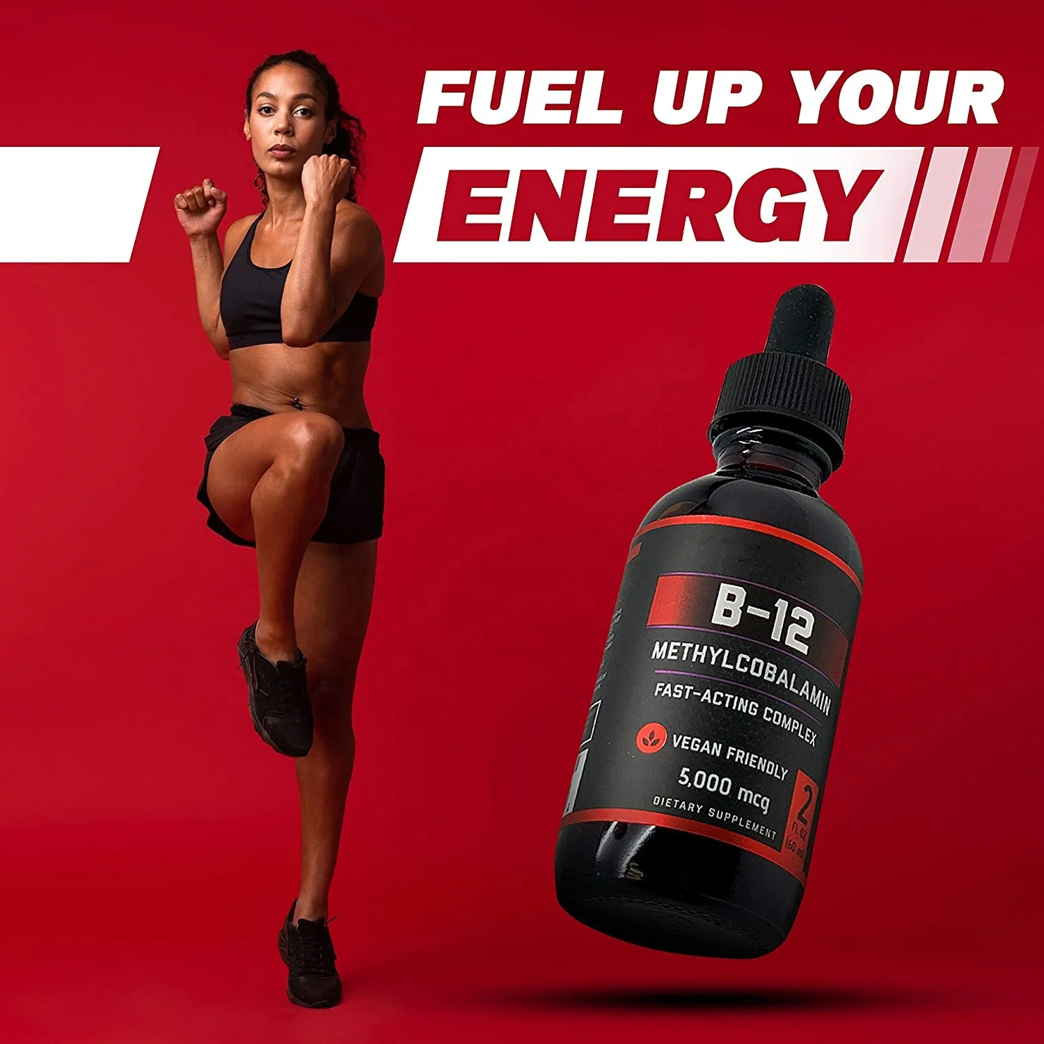 Vitamin B Complex Liquid Drops with Fast Absorption  Vegan Boosts Energy and Mood  2 fl.oz