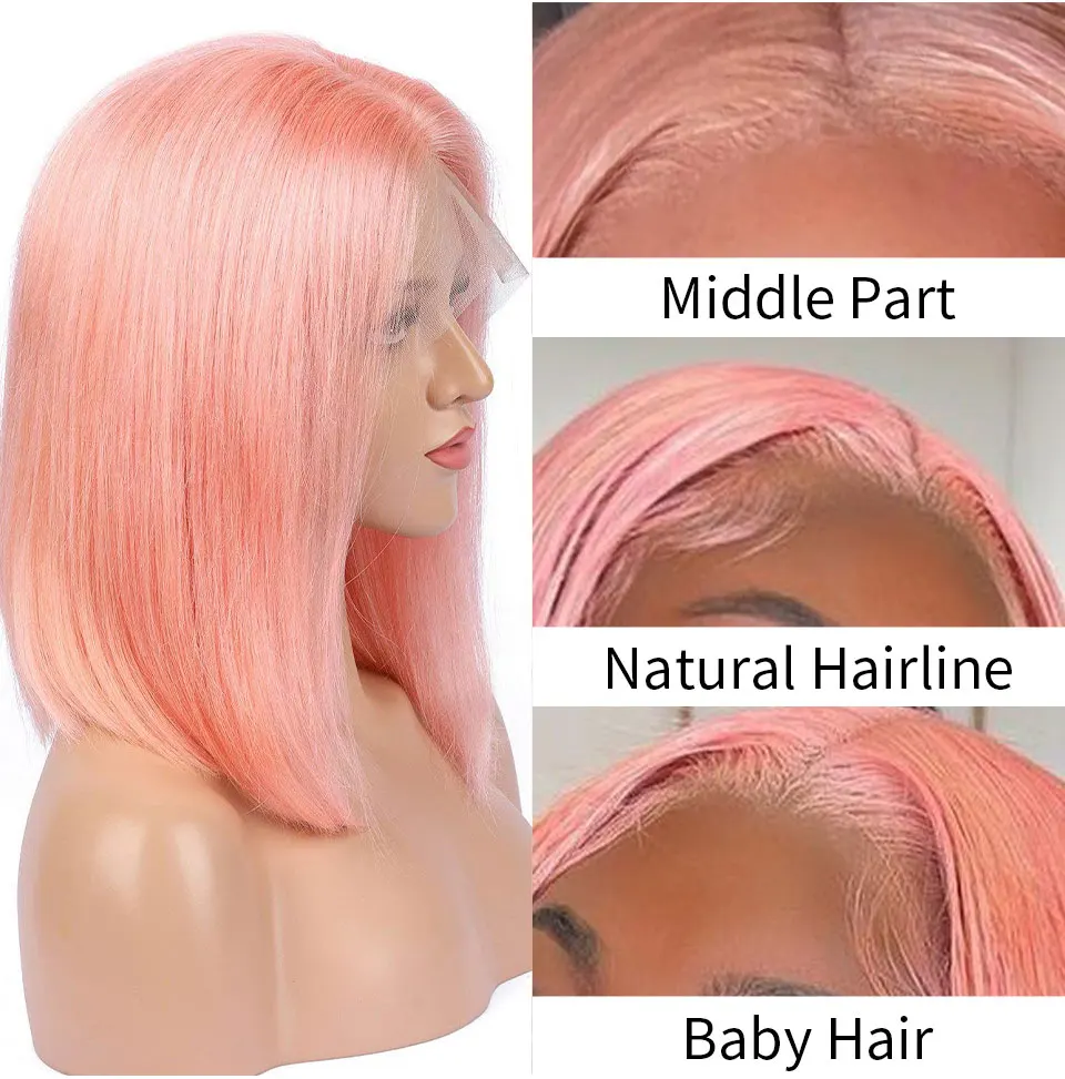 Cheap Pink Colored Short Bob Wigs Human Hair Lace Front Brazilian Virgin Lace Front Wigs For Black Women Hd Lace Frontal Wigs