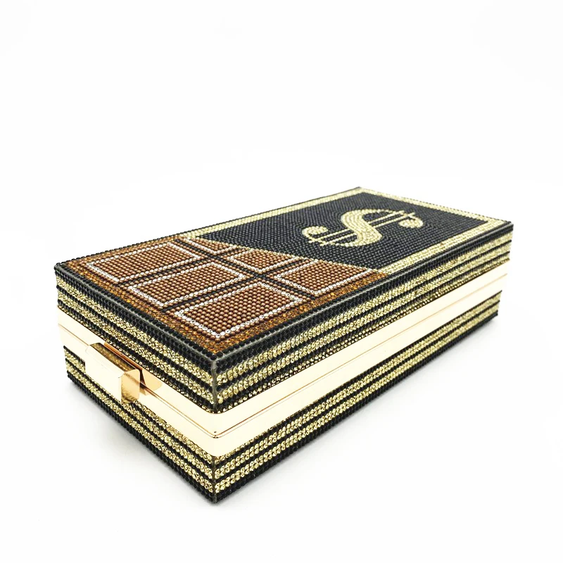 Wholesale Luxury Shaped Dollars Rhinestone Crystal Money Bag Wedding Clutch Purse Ladies Evening Bag