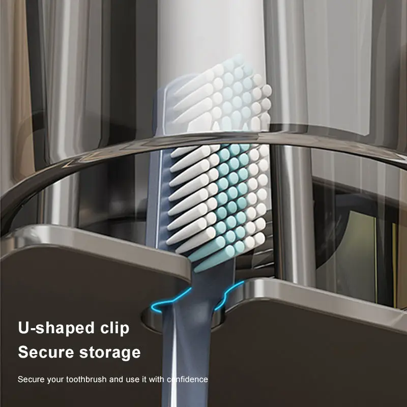 Punch Free Toothbrush Holders Multifunctional Storage Rack For Bathroom Wall Mounted Toothpaste Toothbrush Cup Organizer