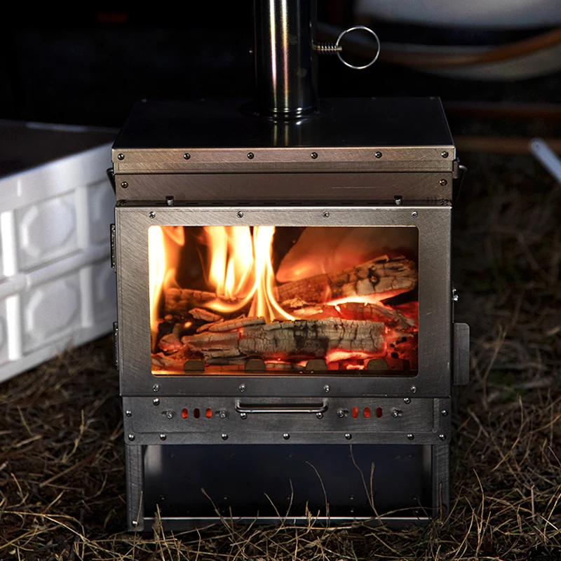 Camping Firewood Stove stainless steel Folding Portable Brazier Tent Wood Heater Furnace with Chimney Outdoor Ultralight Burner