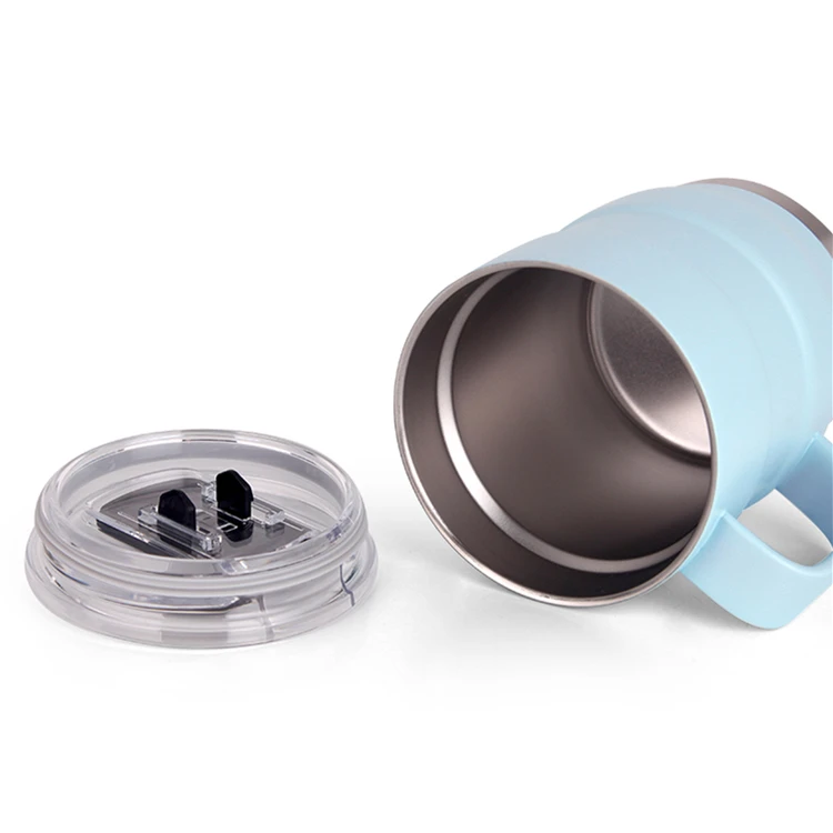 PURPLESEVEN Double Wall Vacuum Insulated 304 Stainless Steel 16oz Thermos Beer Mugs Travel Coffee Mug with Handle and Slider Lid