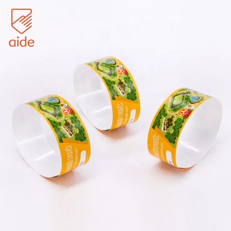Buy Your Own Brand Logo Cheap Printing Disposable Festival Wristband Paper Colorful