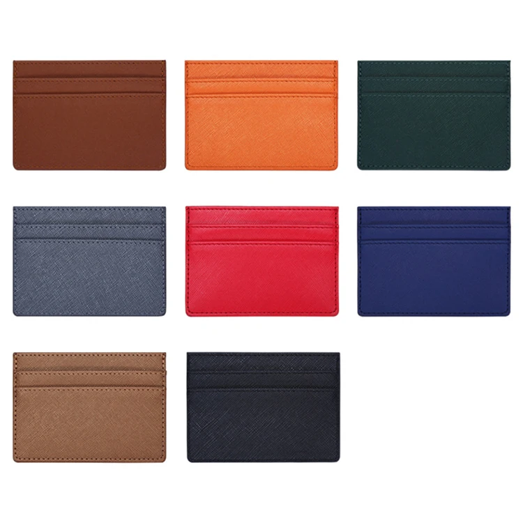 2022 PU Personalized Saffiano Leather Card Holder with 5 Slots 2 Sided Ultrathin Mix 8 Colors Credit Cards Business Coin Case