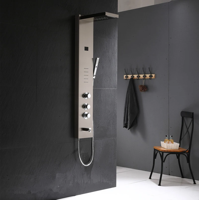 304 Stainless Steel Waterfall Spa Jets Smart Shower Set Nickel Brushed Shower Panel Column Towers