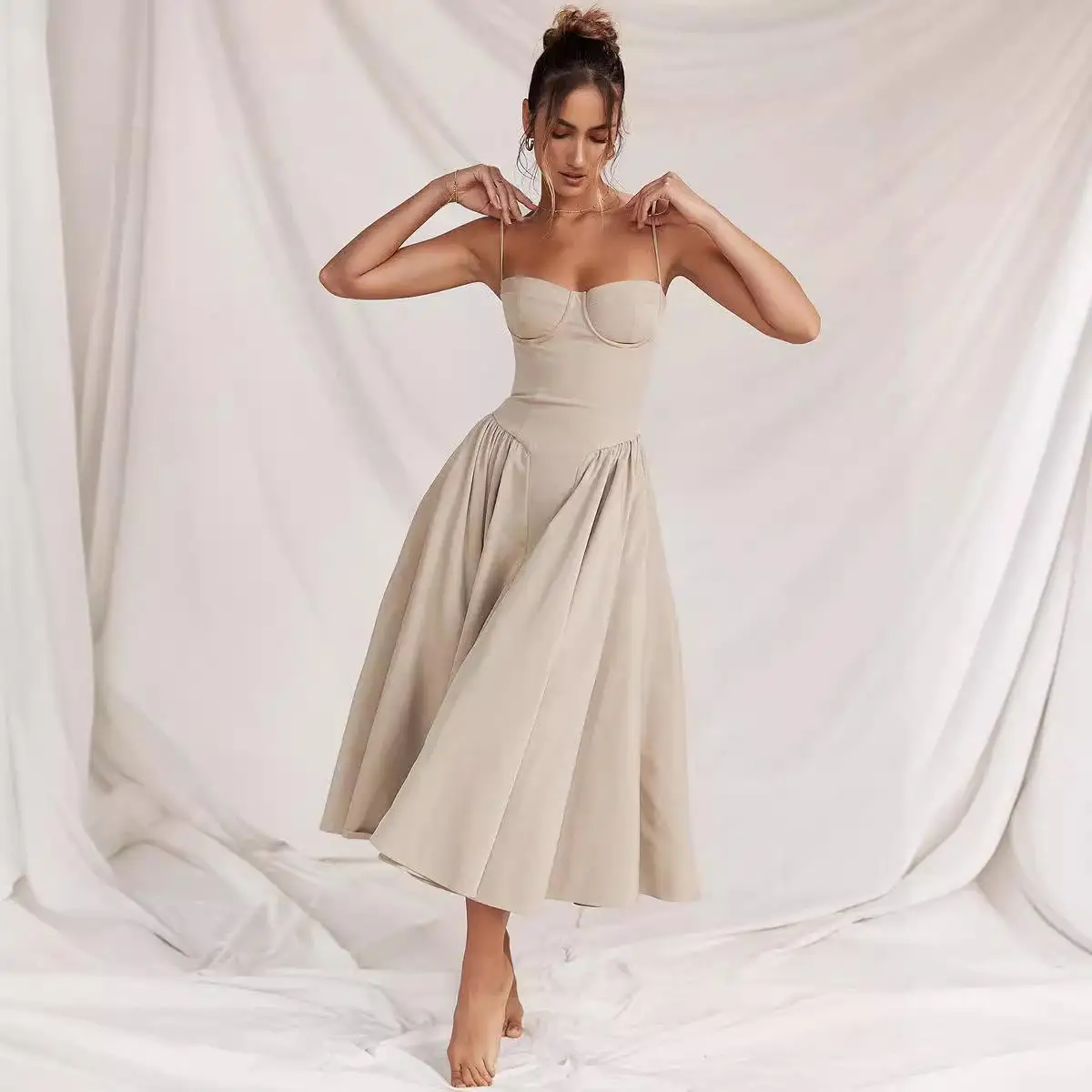 New French style retro dress elegant ladies wear sleeveless dress hot girl solid evening dress women