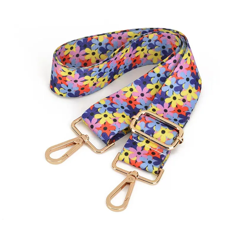 Eco-frendly cartoon flower  printed polyester bag comfortable shoulder webbing straps