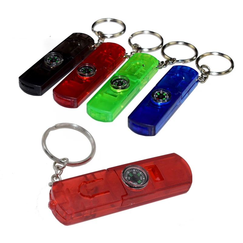 Multifunction turbo sound whistle led light keychain with compass whistle keyring