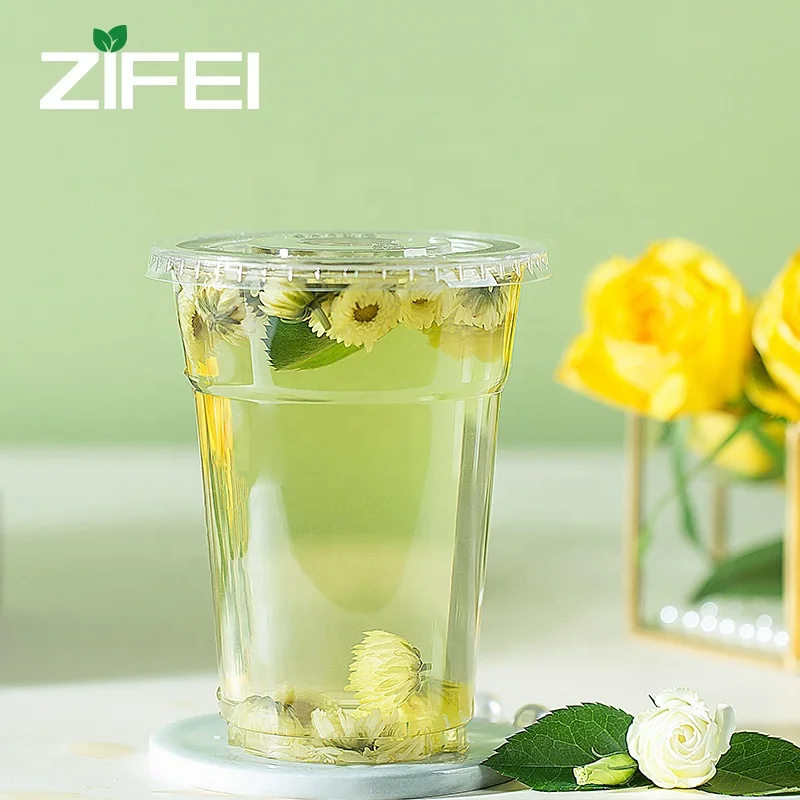 
U shape 16oz 500ml plastic milkshake cup disposable pet plastic cup with Dome lid 