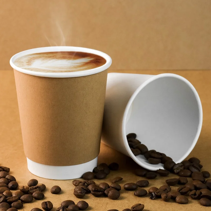 8oz 12oz 16oz Custom Logo Disposable Hollow Wall Paper Coffee Cups with Lids