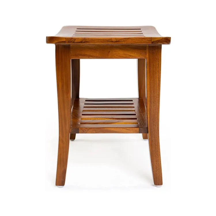 Bathroom Corner Teak Wood Shower Bench Indoor Patio Garden Yard Bath Spa 2 Tier Waterproof Stool With Underneath Storage Shelf