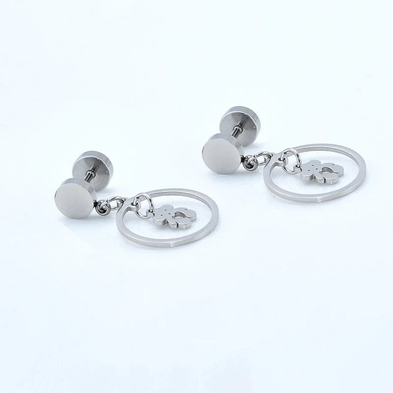 Wholesale Hollow Lovely Bear Stud Earrings Stainless Steel Drop Earring Zirconia Bears Jewelry Jewellery For Women and Girls