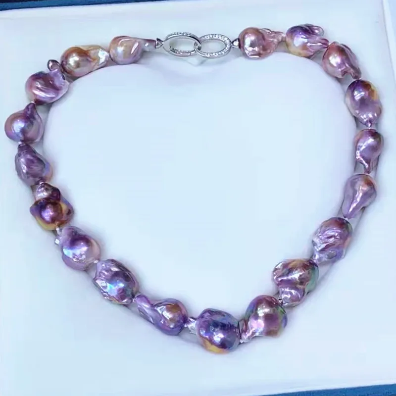 High quality women 18 inch chunky real fresh water cultured purple AAA big pearl necklace