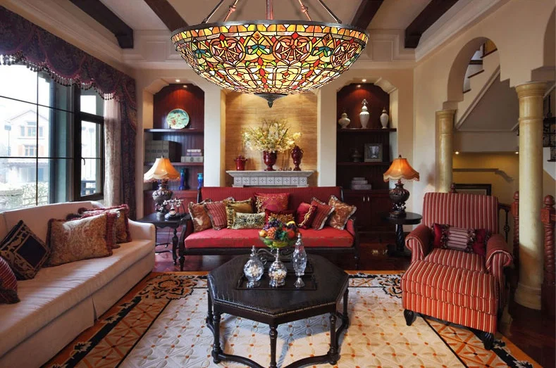 TFC-5441 Tiffany lamps for sale Handcrafted Art Stained Glass 24 Inch Wide Pendant Chandelier Lighting Lamp