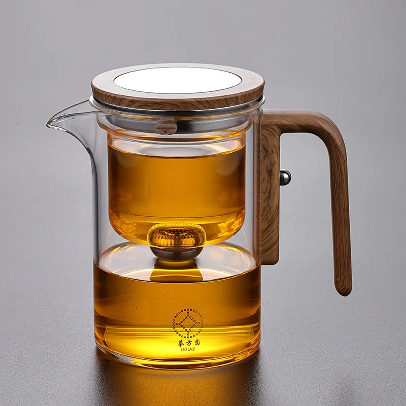 Large Capacity 600ml High Borosilicate Glass Teapot Wooden Handle Magical Heat Resistant Water Separation Inner Coffee Tea Set