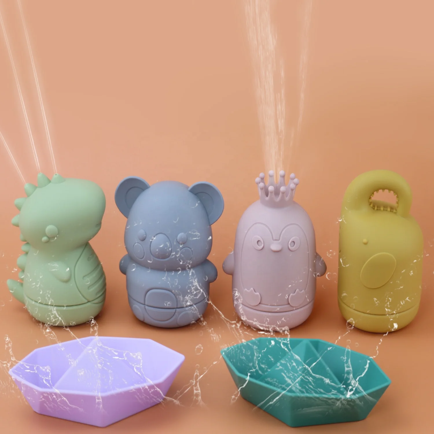 Easy twist open mold free toddler baby bathtub bathing Silicone Bath Toys for kids Water Pool Toy Dishwasher Safe