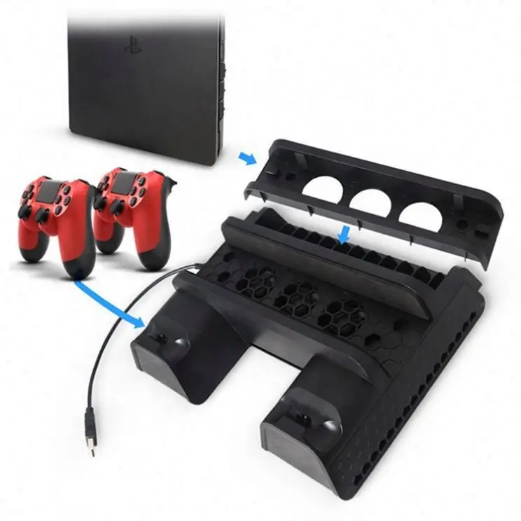 
3 in 1 Dual Charging Station Dock with Cooling Fan for PS4 Slim/PS4 Pro Multifunction LED Controller Holder 