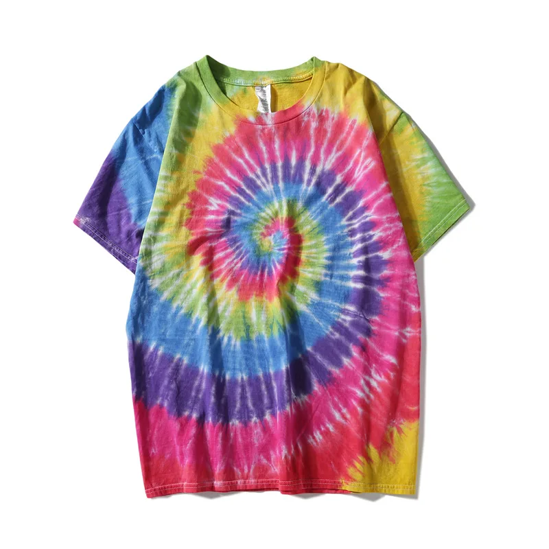 Wholesale China Low MOQ Colorful Full Percent Short Sleeved Women Unisex Rain Bow Tie Dye T Shirt