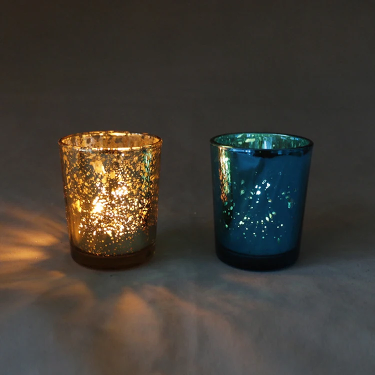 gold silver color speckled metallic mercury glass votive tealight candle jar holder vessels cup for candle making