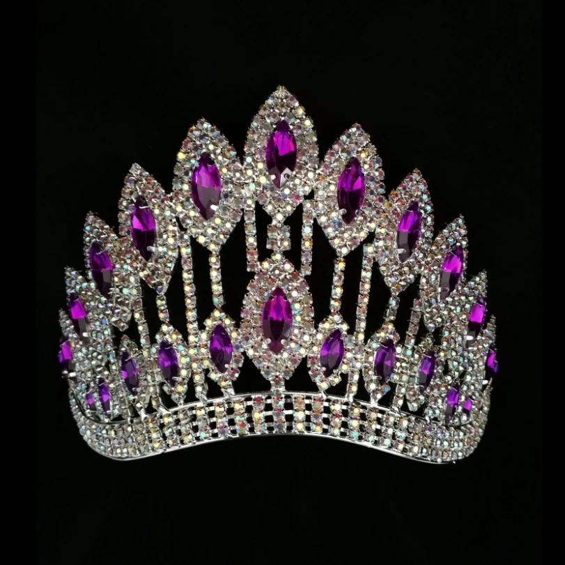 4 Inch AB Stone Tiara Curve Bottom Half Round Adjustable Band Pageant Crown For Queen