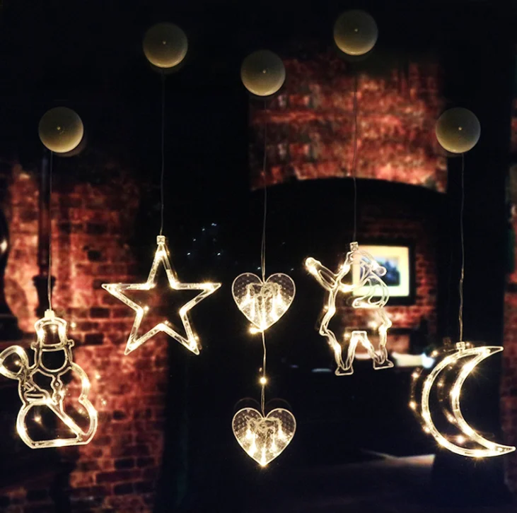 Transparent Acrylic Lamp Hanging Reindeer Star Snowflake Window Christmas Holiday Lighting Decoration Led Light with Sucker