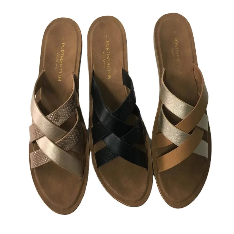 Custom Women Leather Sandals Flats Beach PU Sandals Sandalias mujer Indoor Outdoor Platform Slipper