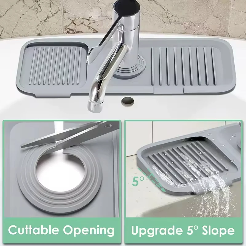Multifunction Silicone Faucet Handle Catcher Tray Sink Water Proof Splash Mat Silicone Sink Faucet Mat for Washing Hand Basin