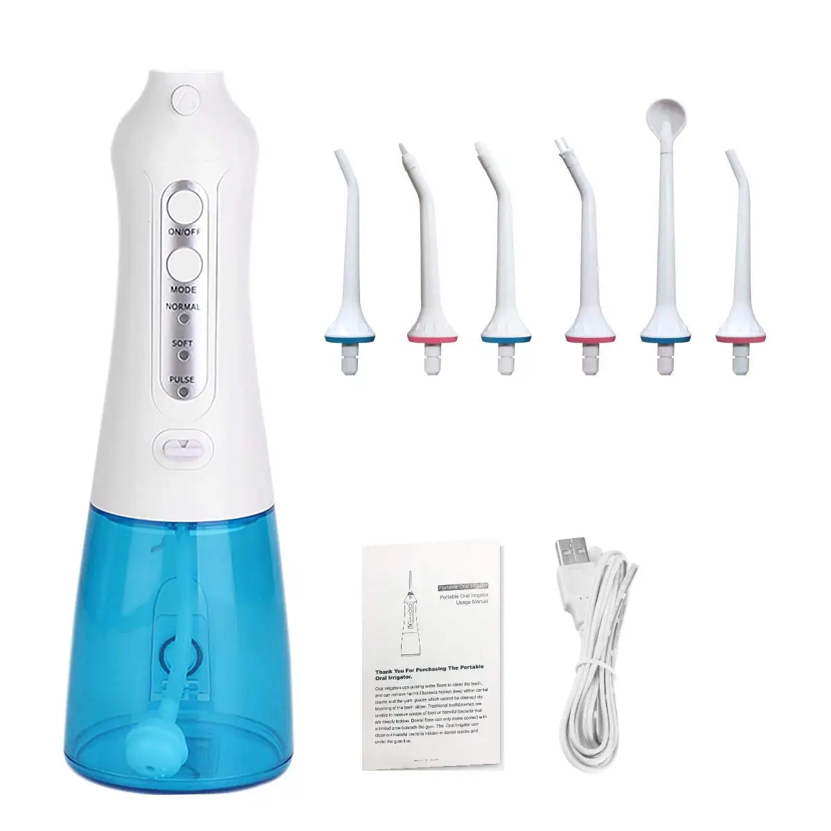 Colors Customized Waterproof Dental Flosser with 6 Interchangeable Jet Tips Detachable Water Tank for Home Travel Oral Irrigator