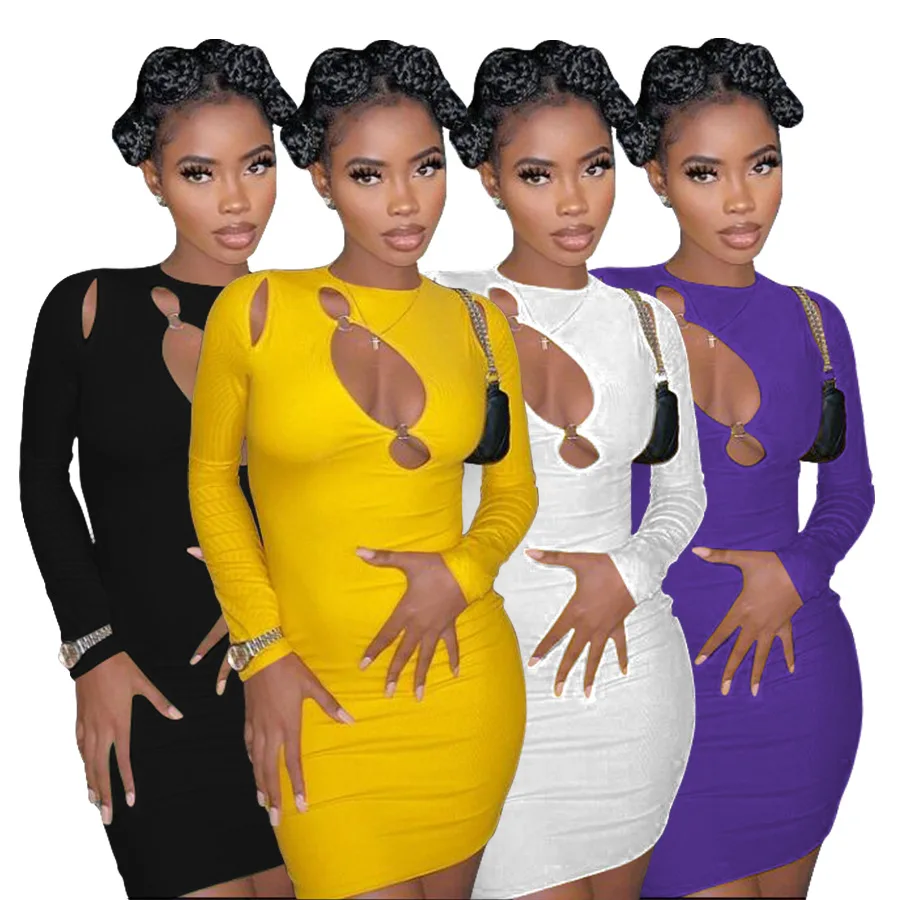 Custom logo 2021 Fall Winter Ladies Elegant Jersey Dresses Midi Casual Dresses Club Party Wear Luxury Trendy Ribbed Sexy Dresses