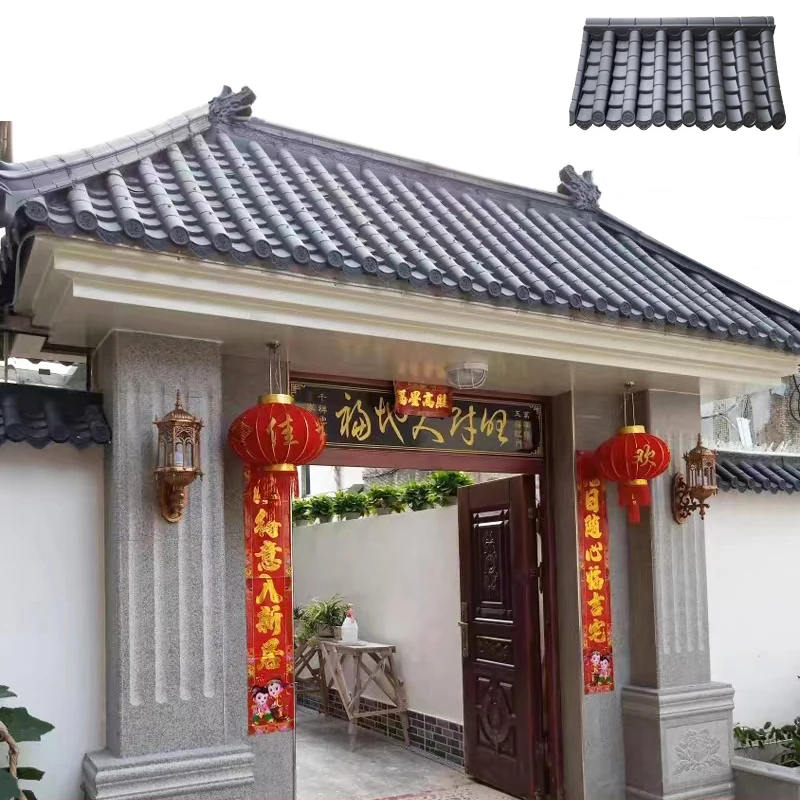 Chinese roof overhang gate wall waterproof material artificial decorative plastic roof tile price