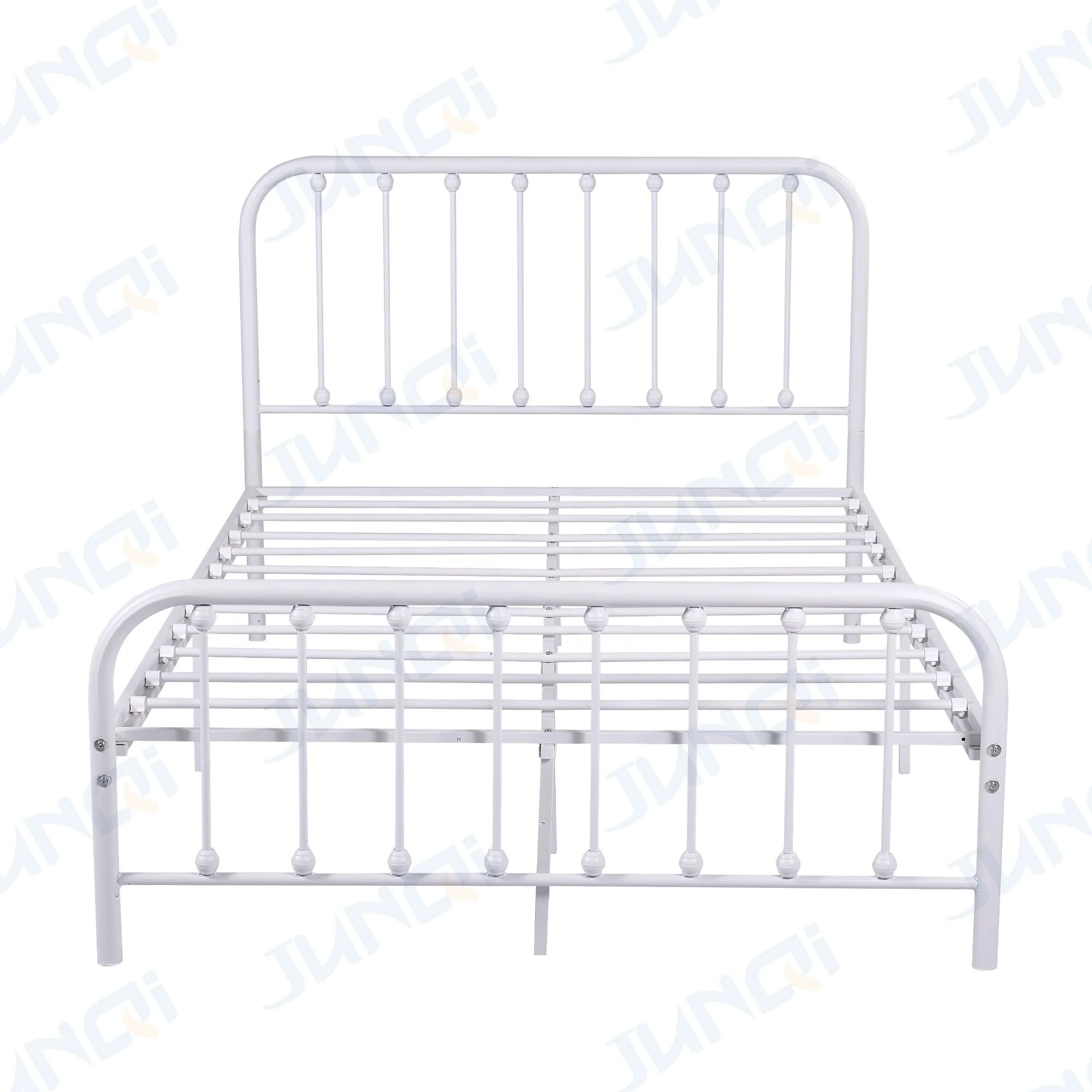 Junqi factory New Design Easy Assembled Bed Customized platform bed white King Queen single size metal double bed frame