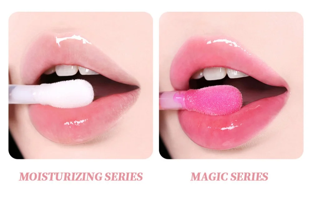 Color changing lip oil vegan glossy magic moisturizing fruit flavouring clear vegan pink lipgloss lip plumper oil with pompom