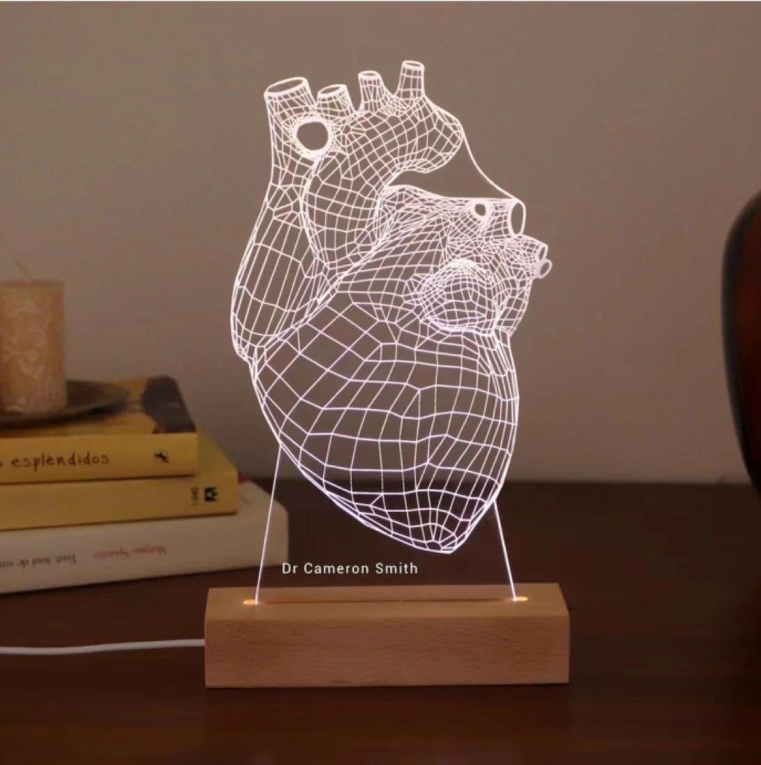 warm light 3D Illusion Wood Base LED Night Light Desk Table Decoration with USB Cable Acrylic Flat Kids Birthday Christmas Gift